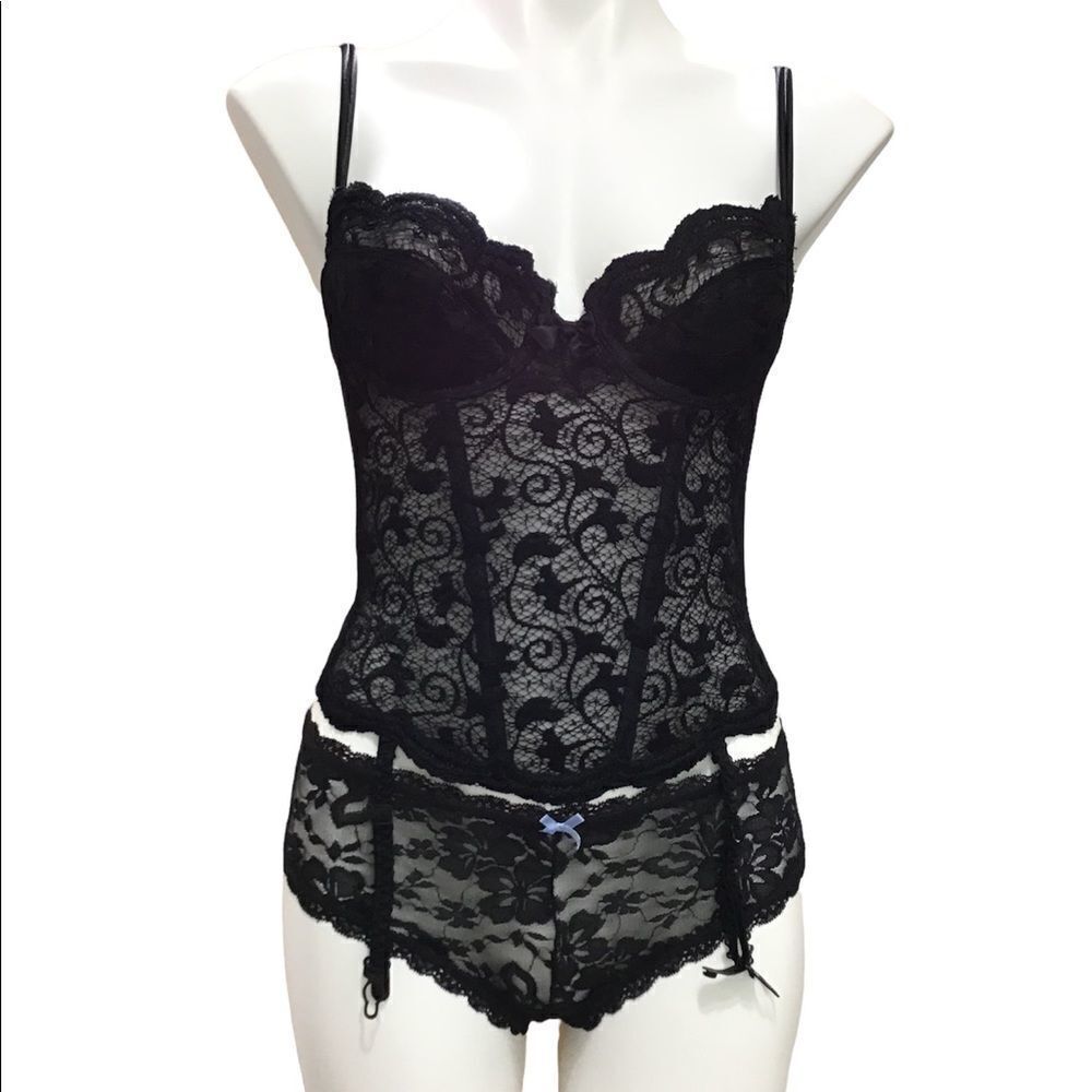 Victoria’s Secret Black Lace Bustier Vintage 90s Good Condition Size Small